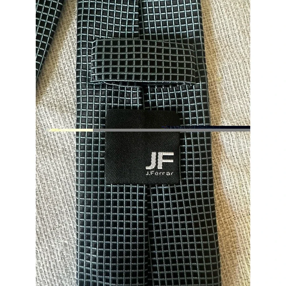 J. Ferrar Black Silver Micro Grid Geometric Men’s Necktie
